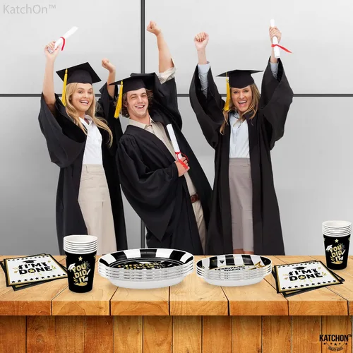 Vista 6 de KatchOn, Platos y servilletas de graduación 2024 – Paquete de 100, sirve 25 Suministros para fiesta de graduación 2024 Decoraciones de Negro