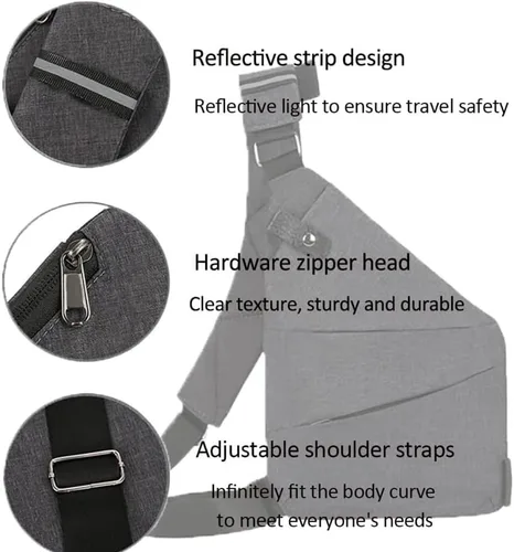 Vista 3 de Bolsa de bolsillo personal antirrobo, bolsa de viaje antirrobo, bolsas cruzadas antirrobo para mujeres y hombres, bolsa delgada