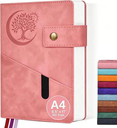 Vista 13 de PAIBAS Cuaderno de diario con líneas gruesas de 365 páginas para hombres y mujeres, diarios grandes de cuero A4 para escribir, cuadernos de tapa