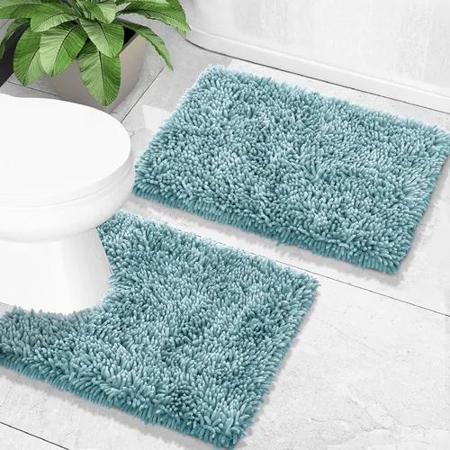 Vista 9 de Yimobra Juego de 2 alfombras de baño, alfombra de baño suave y absorbente y alfombra de inodoro en forma de U con respaldo antideslizante, alfombras