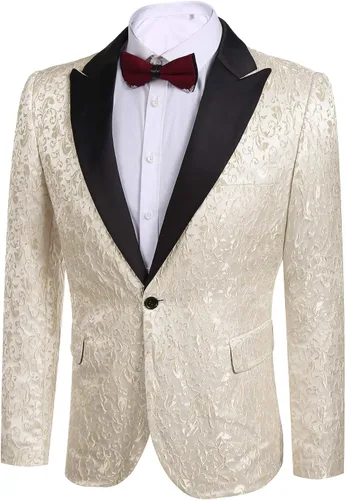 Vista 2 de COOFANDY - Chaqueta de esmoquin elegante para hombre, blazer de diseño floral, ideal para cenas, fiestas, graduación, bodas