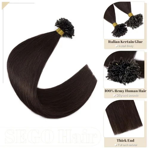 Vista 233 de SEGO Extensiones de cabello humano con micro cuentas, extensiones de cabello humano con micro bucle, lacio, natural, fusión fría, 1.76 oz/paquete