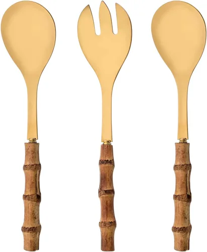 Vista 8 de Juego de cubiertos de mango de bambú natural, juego de cubiertos de acero inoxidable para 4, tenedores, cucharas, cuchillos para uso diario, 16