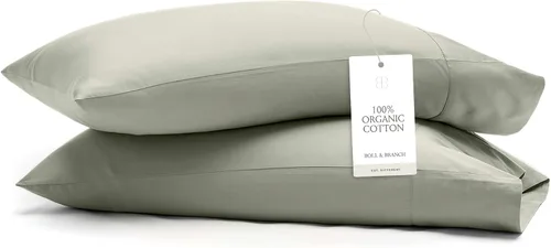 Vista 5 de BOLL & BRANCH Signature - Juego de fundas de almohada con dobladillo, estándar, color crema Algodón 100% orgánico de lujo, suave y transpirable