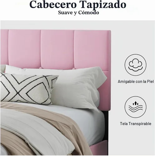Vista 4 de Base de cama de plataforma de terciopelo tamaño Queen con cabecera tapizada y soporte de listones resistentes, diseño capitoné, no requiere somier