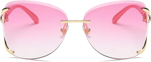 Vista 4 de VOLCHIEN Gafas de sol sin montura para mujer, montura brillante, lentes redondas, montura de metal, gafas de sol para mujeres y hombres VC1012