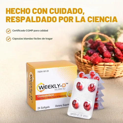 Vista 6 de Nivagen Weekly-D Vitamina D3 50,000 UI (colecalciferol) Cápsulas blandas de alta potencia una vez a la semana 24 cápsulas blandas Apoya