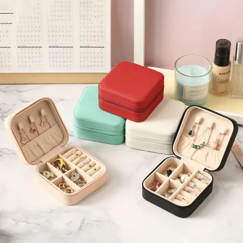 Vista 6 de Joyero de viaje, mini cajas de viaje portátiles para joyas, pequeño organizador de joyas para anillos, aretes, colgantes, relojes, collares, lápices