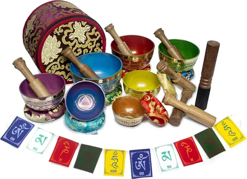 Vista 4 de ESK Juego de 7 cuencos tibetanos curativos de chakras para meditación, cuencos cantores del Himalaya, ESK 11