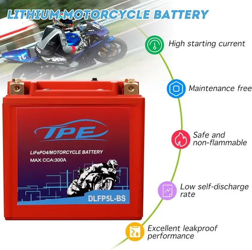 Vista 6 de TPE - Batería de litio de 12V para motocicletas YTX5L-BS 3AH 300CCA con BMS inteligente y pantalla LCD LiFePO4, batería de arranque