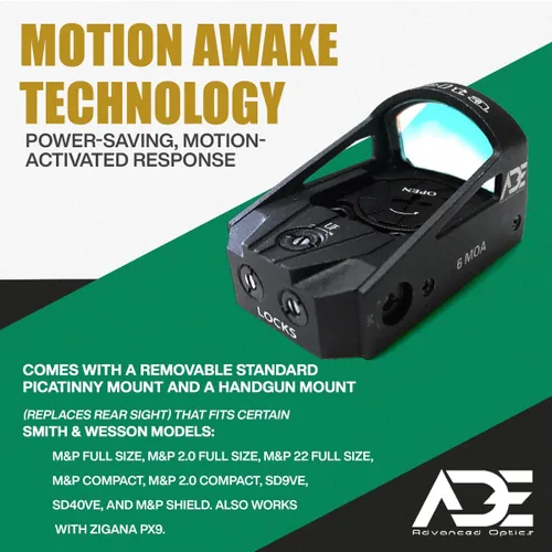 Vista 3 de Ade Advanced Optics Delta RD3-012 - Mira refleja punto rojo + placa de montaje óptica para pistola SW Smith Wesson MP/MP 2.0 Shield, montaje