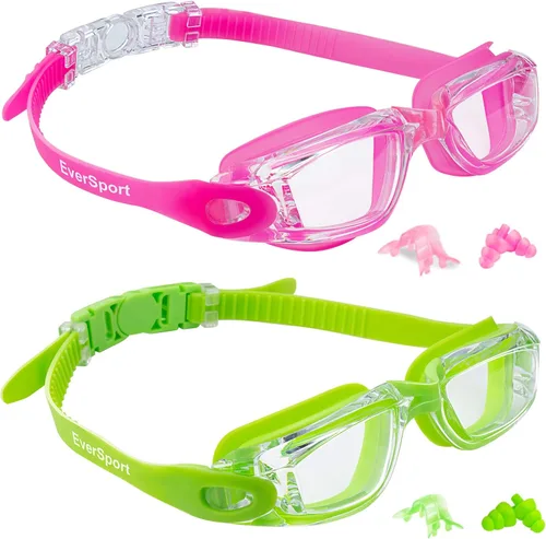 Vista 16 de EverSport Gafas de natación para niños, paquete de 2 gafas de natación para niños y adolescentes, gafas de natación antivaho anti-UV para jóvenes