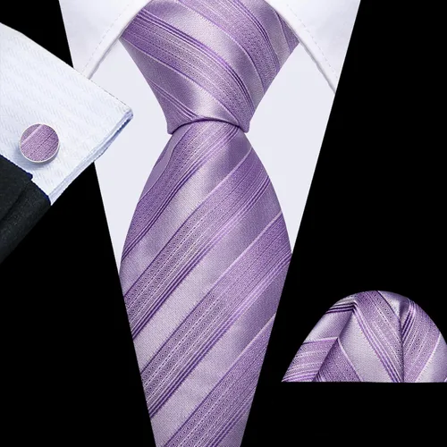 Vista 329 de Barry.Wang Juego de corbatas para hombre, corbata de seda a rayas, tejido a cuadros, gemelos formales, negocios, boda