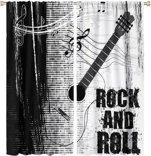 Vista 66 de Cortinas de música rock para adolescentes, tratamiento de ventana de guitarra electrónica para dormitorio, sala de estar, cortinas de ventana
