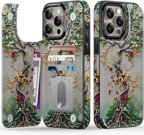 Vista 74 de FUNMIKO Funda tipo cartera para iPhone 15 con tarjetero + clip para efectivo, bloqueo RFID, protección contra caídas de grado militar y obras