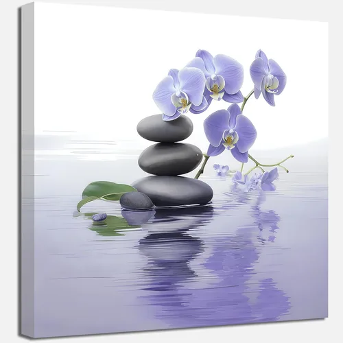 Vista 8 de QIXIANG Lienzo decorativo para pared de baño zen, pinturas de flores brillantes de loto para sala de estar, dormitorio, yoga, spa, meditación Loto