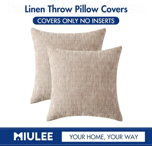 Vista 180 de MIULEE - Juego de 2 fundas de almohada decorativas de lino de arpillera navideñas, modernas, estilo campestre, rústicas, tejidas, con textura