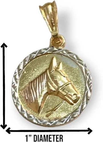 Vista 4 de Colgante de cabeza de caballo ecuestre medallón en oro laminado 18 quilates
