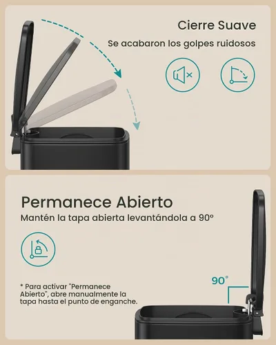 Vista 5 de SONGMICS Cubo de basura para excrementos de perro, 1.6 galones, acero Negro tinta