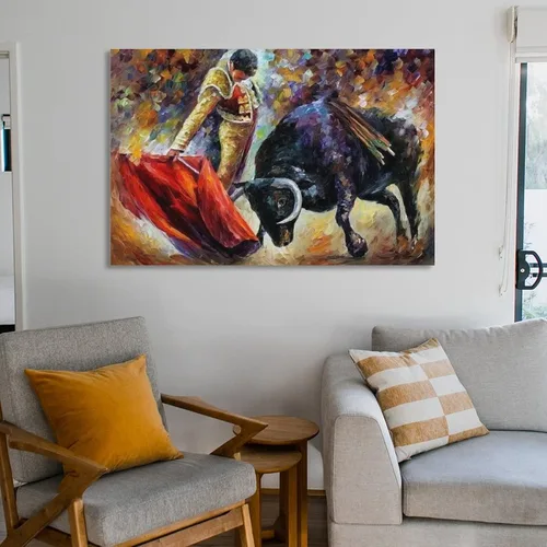 Vista 6 de Pintura artística de pared taurina española, decoración del hogar, pintura al óleo sobre lienzo, póster y arte de pared, impresión moderna