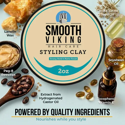 Vista 3 de Smooth Viking Arcilla de peinado para hombre, crema moldeadora con acabado mate, producto para peinados texturizados, gruesos y modernos, sin