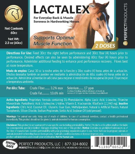 Vista 6 de Lactalex - Pasta de apoyo para la función muscular equina y recuperación de ácido láctico para caballos, 60cc