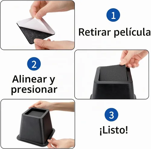Vista 7 de Elevadores de cama de 4 pulgadas resistentes, paquete de 6 elevadores de muebles de plástico duradero, soporta 2200 libras para cama, sofá