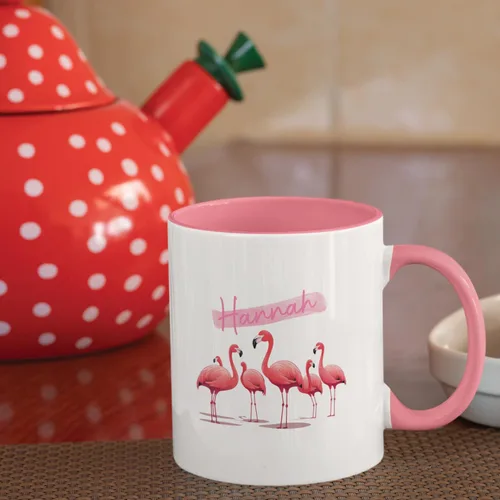 Vista 4 de Taza de flamenco personalizada 2023, Flock Of Flamingo Mug para cumpleaños de los amantes del flamenco, taza de café personalizada de flamenco