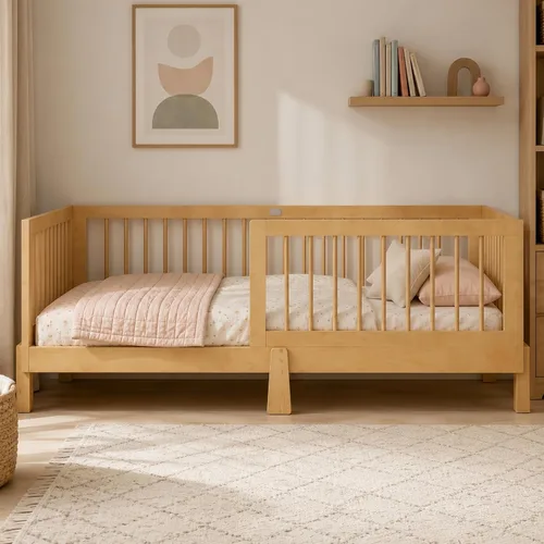 Vista 6 de SOFTSEA Cama Montessori de tamaño individual con barandillas para niños Natural