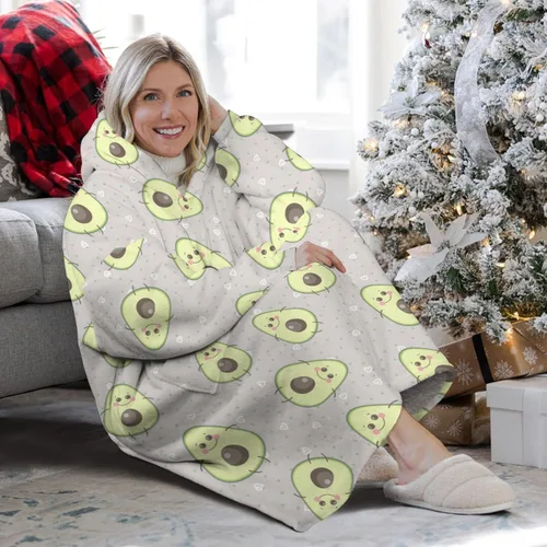 Vista 3 de Wearable Oversized Blanket,Sherpa Blanket Hoodie with Super Pockets,Super Warm Fuzzy Pullover for Women & Men