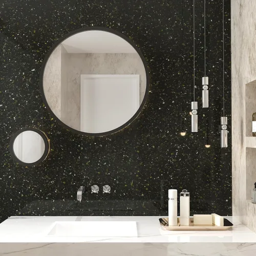 Vista 7 de CHIHUT Papel adhesivo de granito negro dorado para encimeras de cocina, papel tapiz de mármol impermeable, autoadhesivo de granito para encimera