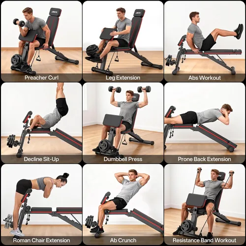 Vista 12 de JOROTO Adjustable Weight Bench, Leg & Back Extension, Preacher Curl Bench