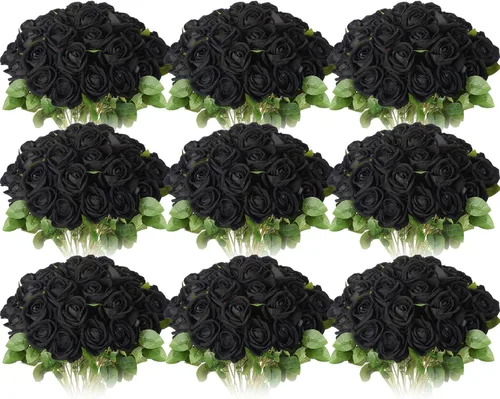 Vista 13 de Jexine 100 piezas de rosas artificiales a granel, ramo de rosas de seda falsas realistas de tallo largo para centros de mesa, jarrones, bodas, Beige