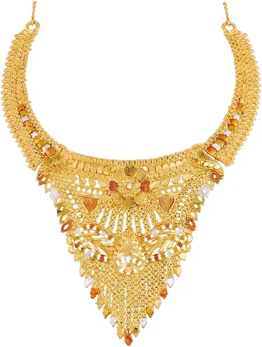 Vista 4 de Meenkari - Juego de joyas de estilo tradicional chapado en oro de 0.04oz para mujer, colección india, Sin gemas.