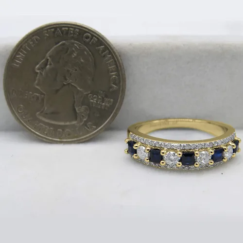 Vista 13 de Dazzlingrock Collection Anillo de boda de 9 piedras de zafiro azul princesa y diamante blanco redondo de 0.098 in cada uno en oro de 14 quilates