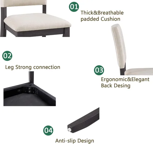 Vista 5 de Harper & Bright Designs Juego moderno de mesa de comedor de 5 piezas de madera para 4 - Mesa de cocina cuadrada pequeña de 34.5" y sillas
