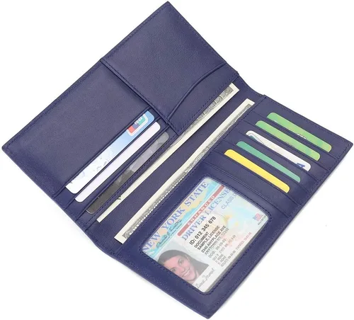 Vista 5 de GintaXen Cartera larga delgada de cuero con bloqueo RFID, Azul, Slim