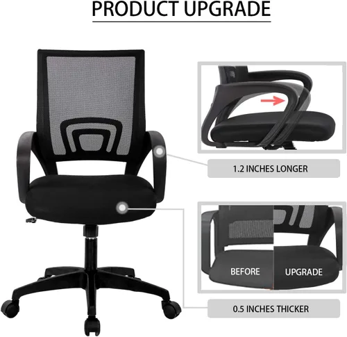 Vista 4 de HCB Silla de oficina - Silla giratoria ejecutiva ergonómica con soporte lumbar para el hogar y la oficina (negro)
