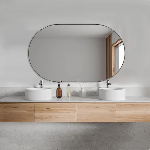 Vista 36 de ANDY STAR Espejo ovalado de 24x32 pulgadas, espejo ovalado negro de diseño en forma de píldora en marco de metal de acero inoxidable para baño