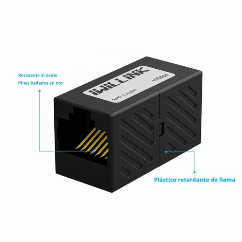 Vista 7 de iwillink Conector Ethernet RJ45, hembra a hembra, paquete de 5, color negro
