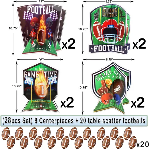 Vista 2 de Centros de mesa de fiesta de fútbol Juego de decoración de fiesta de fútbol 3D de 28 piezas Suministros para fiesta de cumpleaños de fútbol