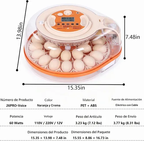 Vista 2 de Incubadora de 26 huevos con control de voz inteligente y control automático de temperatura/humedad