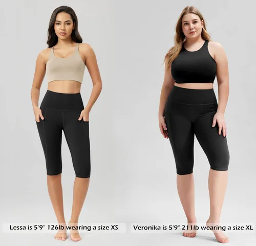 Vista 2 de ODODOS - Leggings tipo capri de mujer, no se traslucen y modelan el abdomen, con cintura alta y bolsillos para hacer yoga, atletismo, ejercicio