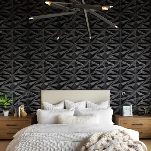 Vista 4 de STICKGOO Paneles de Pared 3D para Decoración de Pared Interior, Paneles de Pared de Acento con Diseño de Diamante de Madera Negra, 12''x12'' Paneles