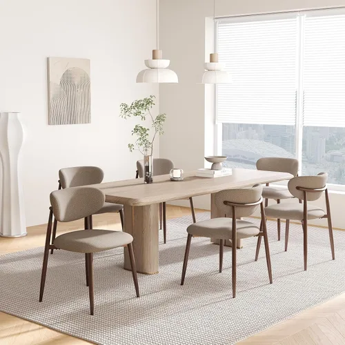 Vista 19 de MALOL Juego de 2 sillas de comedor tapizadas con respaldo curvo, color Beige