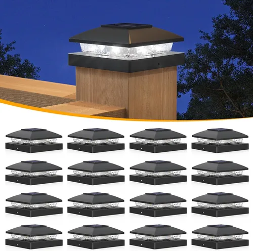 Vista 9 de APONUO Luces solares para postes de 4 x 4 – IP64 impermeable, blanco cálido, luces inalámbricas de valla y luces de cubierta para patios, jardines