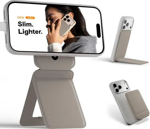 Vista 14 de MOFT Soporte de trípode para teléfono para iPhone, soporte para iPhone multiángulo, soporte para teléfono ligero y portátil, imanes fuertes, cuero