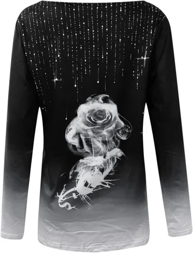 Vista 3 de Blusa con estampado de cuello Redondo para mujer, camiseta de manga larga, sudadera holgada, túnica sin mangas Y2K Moda