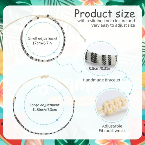Vista 6 de Conjunto de pulseras de playa para hombres y mujeres, pulseras para hombres, pulseras bohemias hechas a mano, pulseras envolventes de joyería