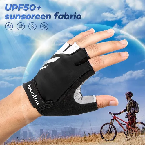 Vista 4 de KynciLOR Guantes de ciclismo acolchados sin dedos con protección UV, guantes de MTB y bicicleta de carretera para hombres y mujeres para correr